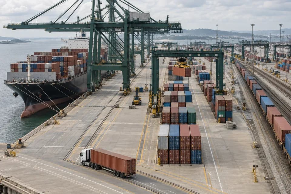 Vessel, container terminal and road transport