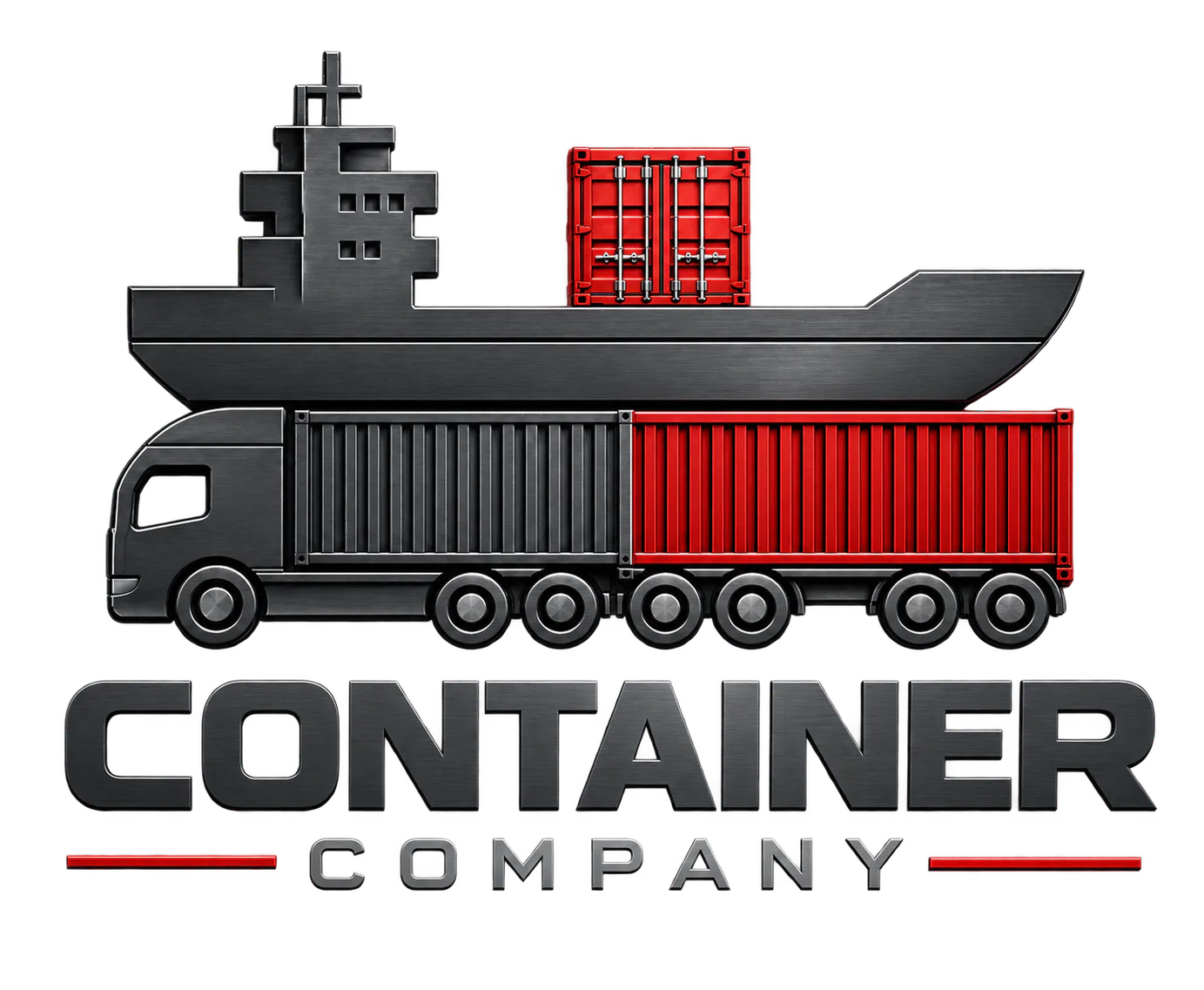 Логотип Container Company: корабль и грузовик с красными контейнерами